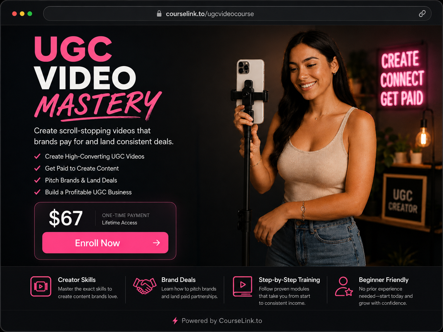 CourseLink preview for UGC video mastery course teaching creators to make brand videos